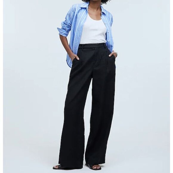 MADEWELL The Harlow Wide-Leg Pant in 100% Linen Black NWT - Picture 1 of 11
